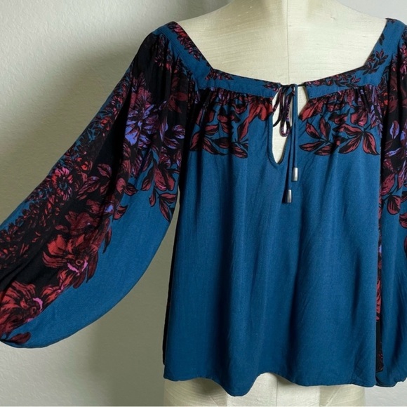 Free People Wild Memories Peasant Blouse in Dark Turquoise Size Medium - Picture 4 of 7